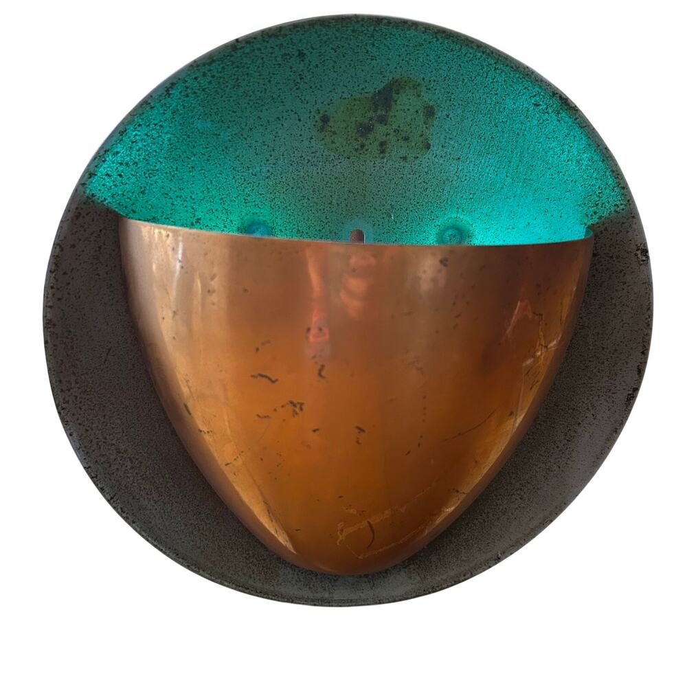 Vintage Westinghouse MCM modern wall sconce copper bowl green back plate